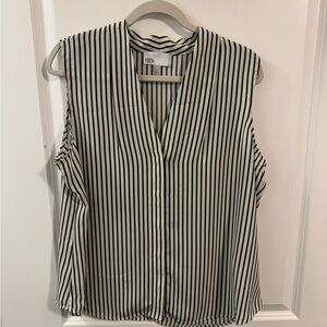 Nordstrom Black and White Sleeveless Blouse with Mandarin Collar